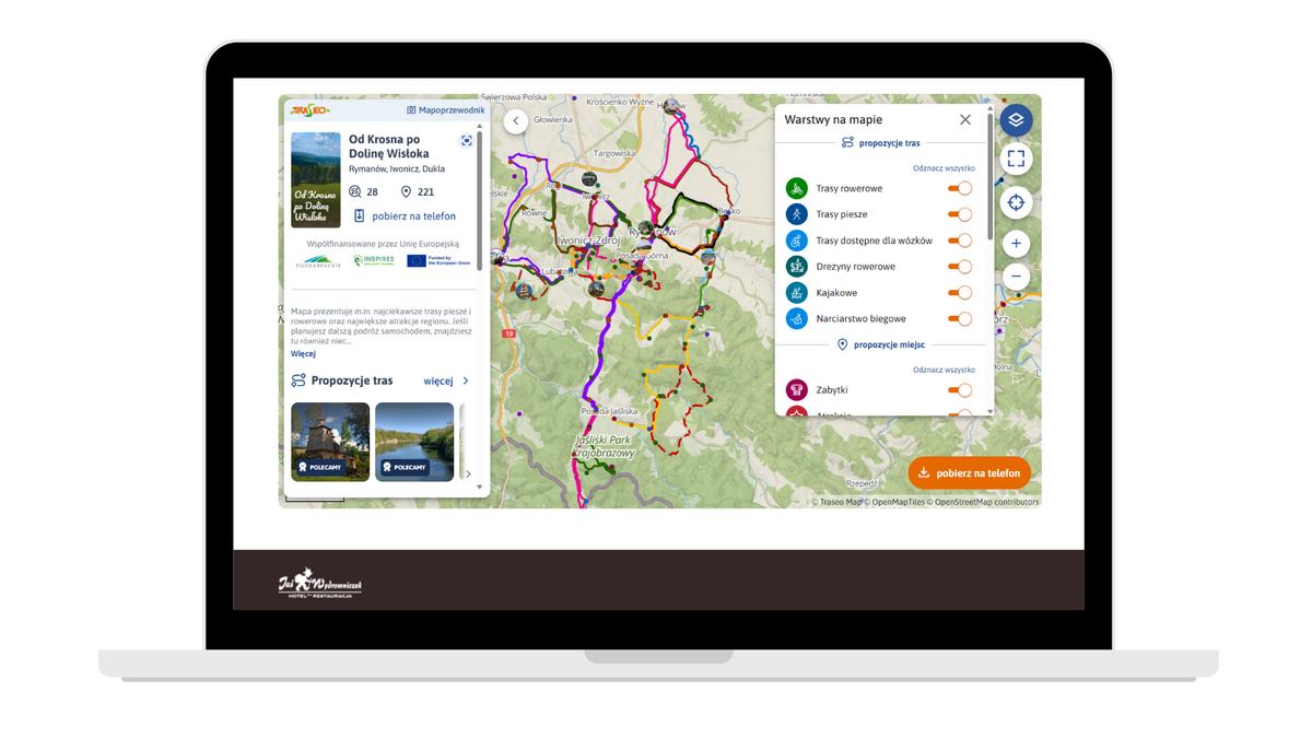 przegląd atrakcji regionu i tras pieszych oraz rowerowych