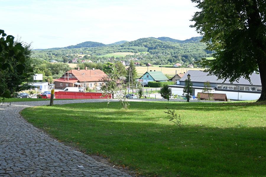 Widok z zespołu dworskiego w Wiśniowej