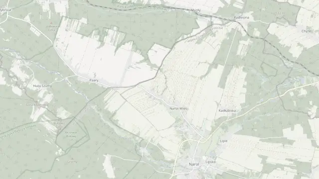 Mapa trasy rowerowej: Trasa przez Hutę Szumy do Narola