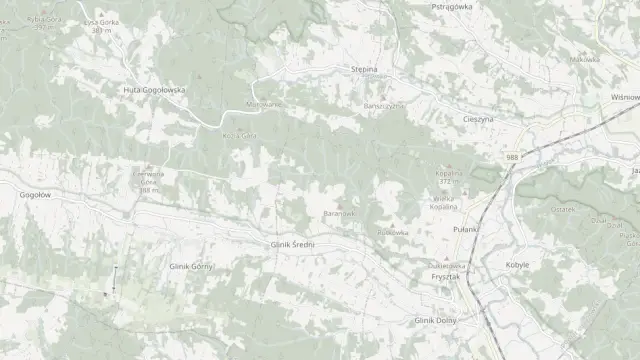 Mapa trasy rowerowej: Frysztak, Pułanki, Cieszyna, Stępina, Huta Gogołowska, Gogołów, Glinik Górny, Glinik Dolny, Frysztak